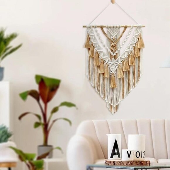 NEW Macrame Wall Hanging & Wall Decor, Cotton Handmade Tapestry with Tassel - Picture 6 of 8